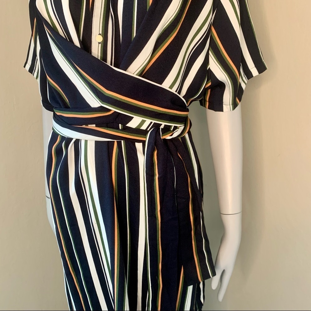 NWT STELAN Striped Faux Wrap Front Midi Dress Blue Short Sleeves Career Work MED - Picture 7 of 16
